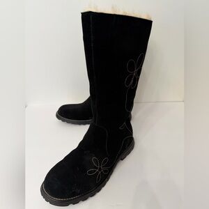 UGG Black Embroidery Leather Boots with Floral Design Size 10